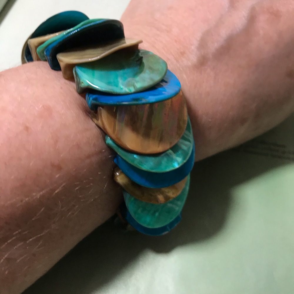 Mermaid Ocean Blue abalone dyed shell bracelet, beach time